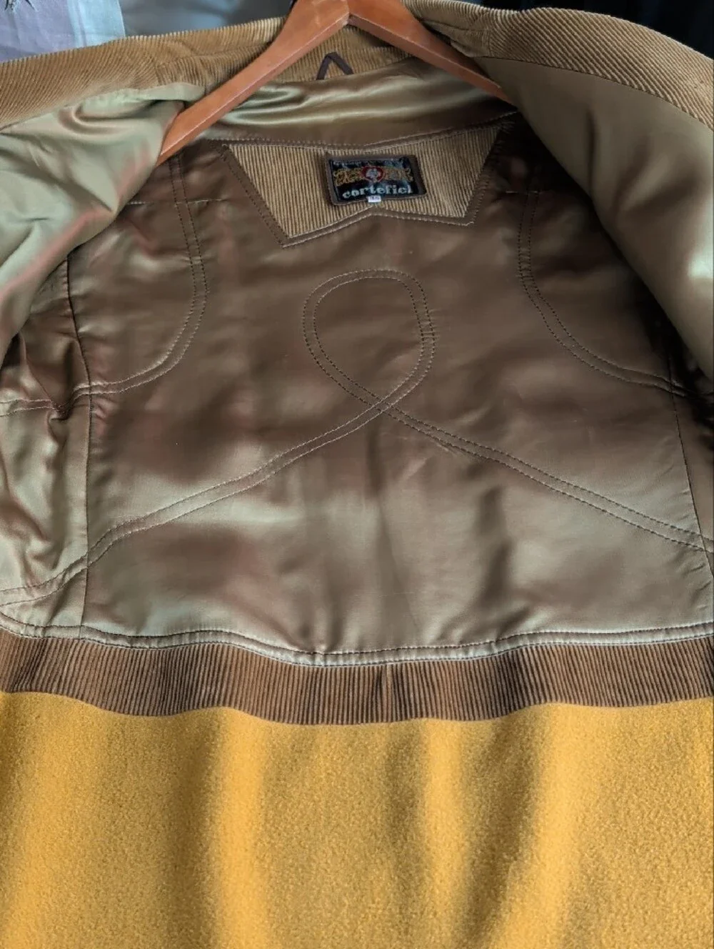 Vintage Cortefiel Corduroy Belted Trench Coat Jacket Brown SZ 38 Cozy HeavyDuty